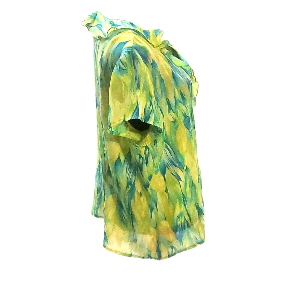 Hearts of Palm Green Blue Tropical Print Sheer Button Down Top Size 18 - Picture 3 of 6